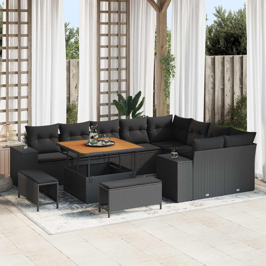 Set Divano da Giardino con cuscino con cuscino 12 pcs Nero