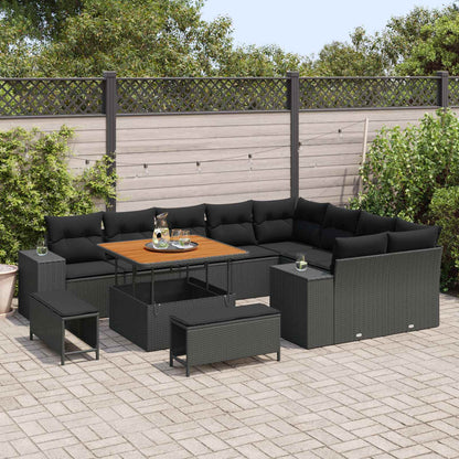 Set Divano da Giardino 12 pz 9-Numero di posti Nero polyrattan