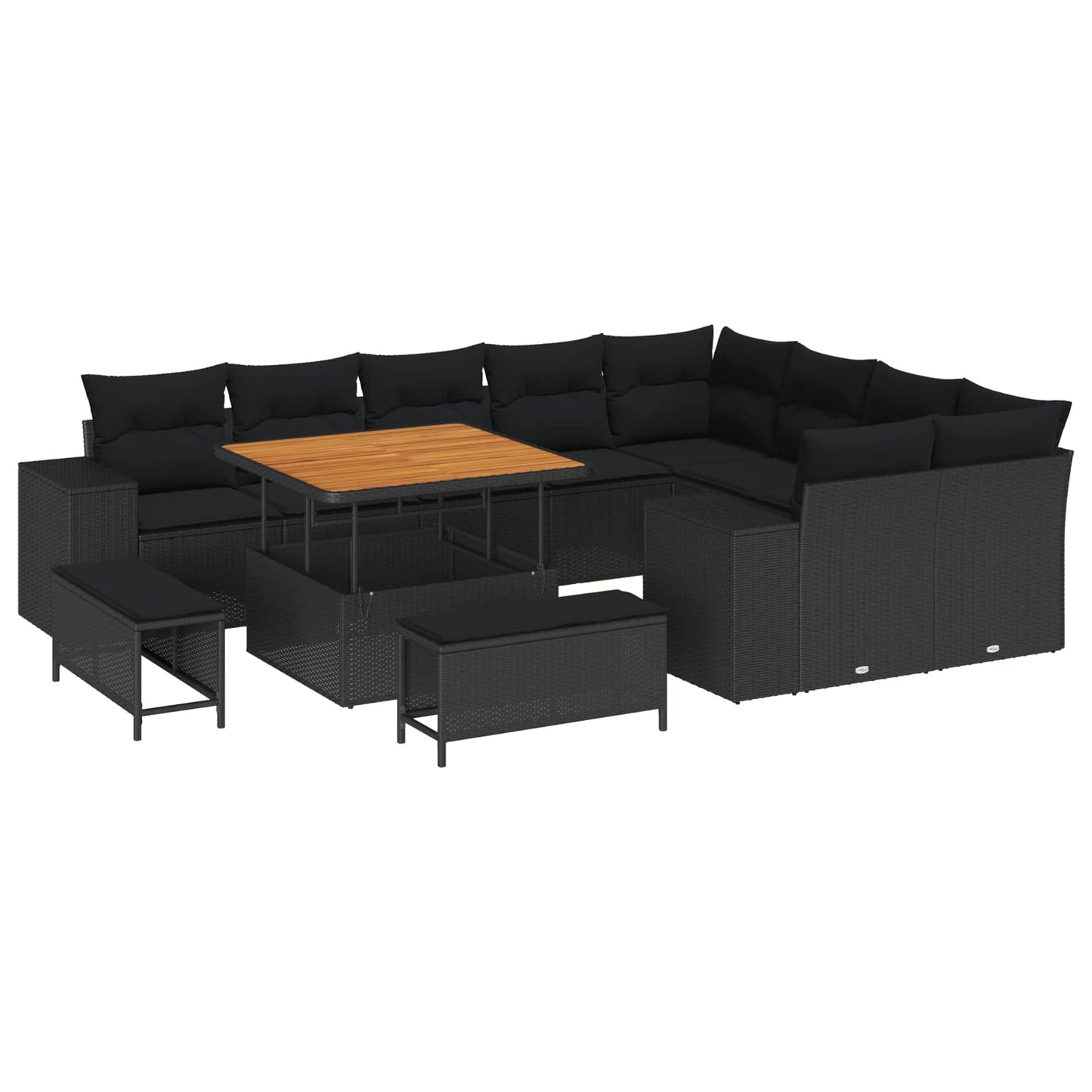 Set Divano da Giardino 12 pz 9-Numero di posti Nero polyrattan