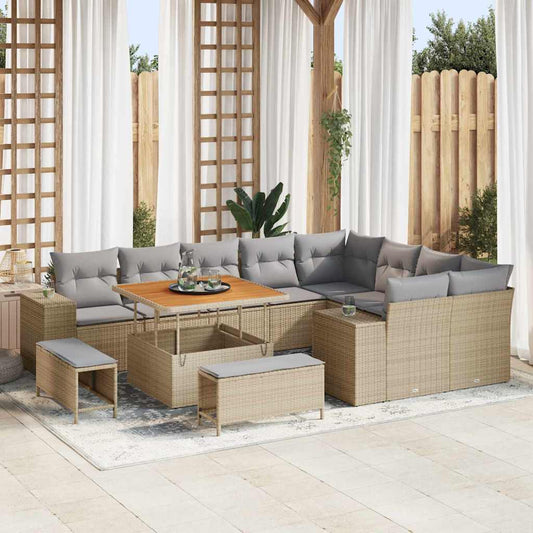 Set Divano da Giardino con cuscino 12 pcs Beige e Grigio Chiaro
