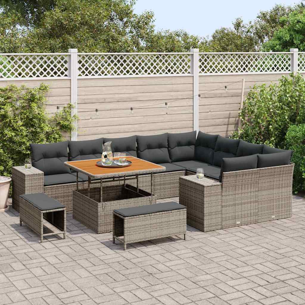 Set Divano da Giardino 12 pz 9-Numero di posti Grigio