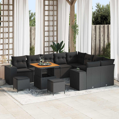 Set Divano da Giardino 12 pz 9-Numero di posti Nero polyrattan