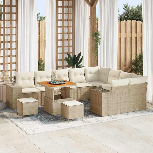 Set Divano da Giardino con cuscino 12 pcs Beige e Crema