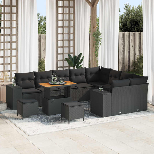 Set Divano da Giardino con cuscino con cuscino 12 pcs Nero