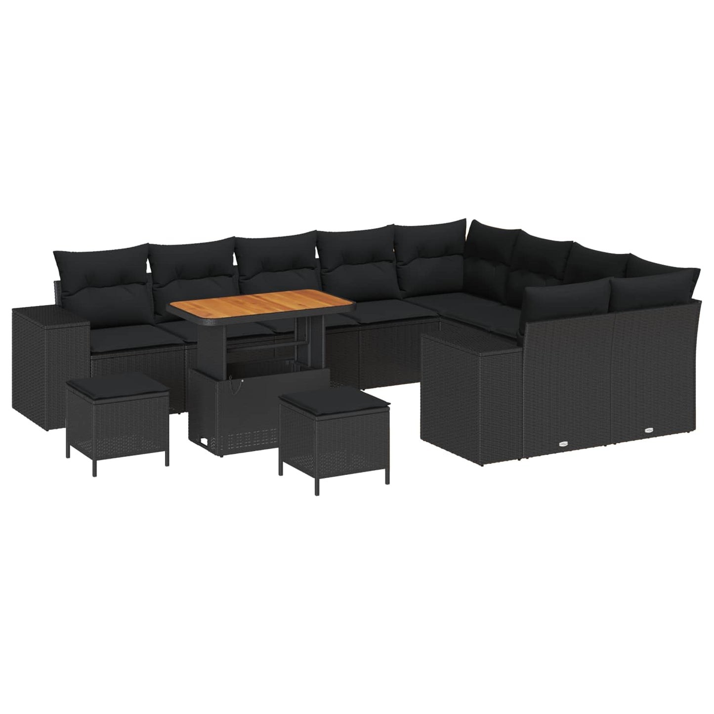 Set Divano da Giardino 12 pz 9-Numero di posti Nero polyrattan