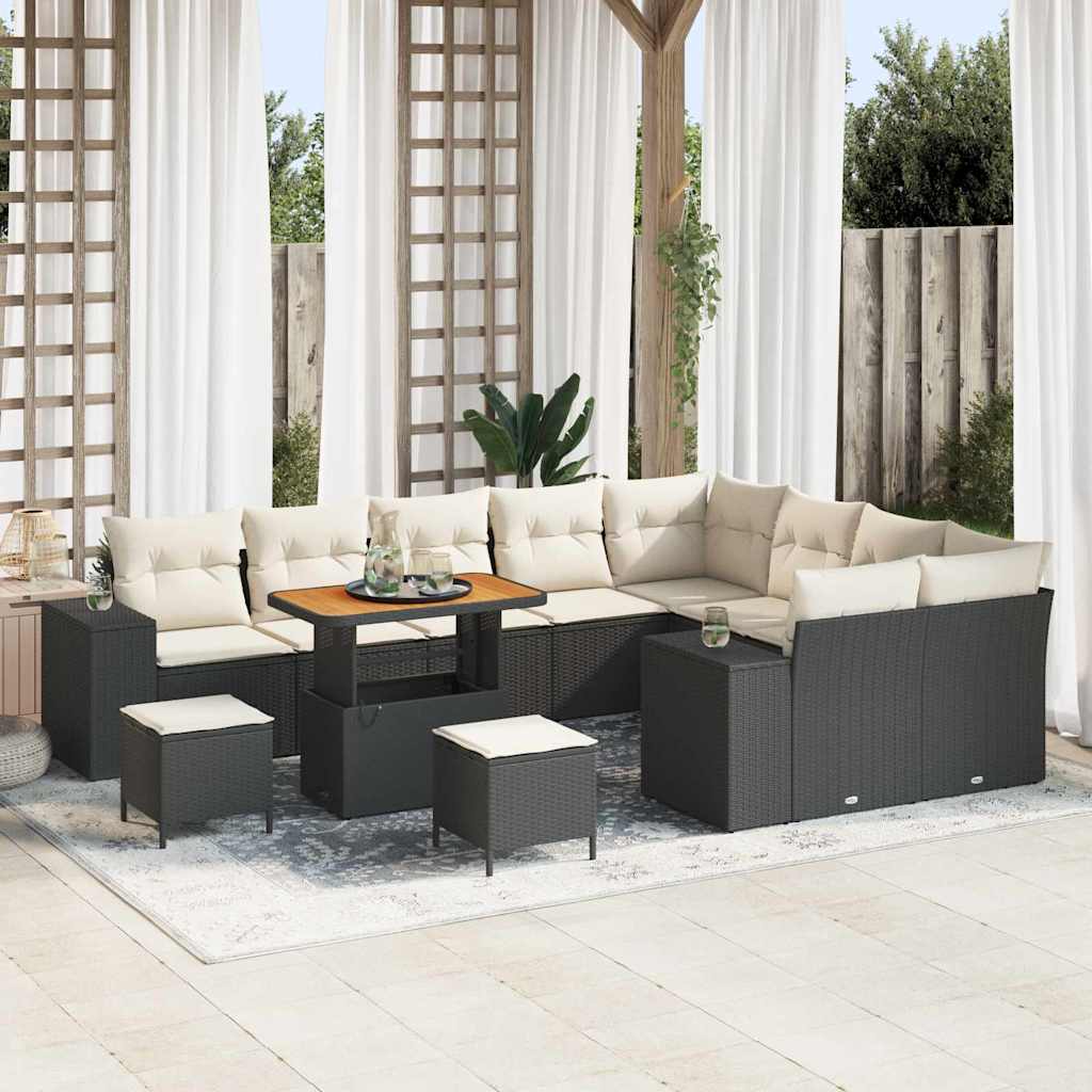 Set Divano da Giardino con cuscino 12 pcs Nero e Crema | homemem39