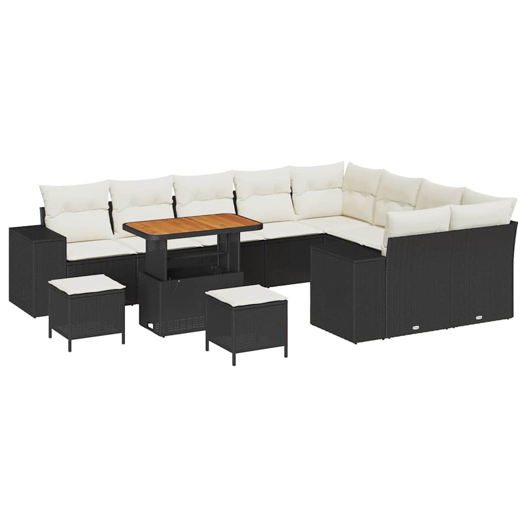Set Divano da Giardino con cuscino 12 pcs Nero e Crema | homemem39