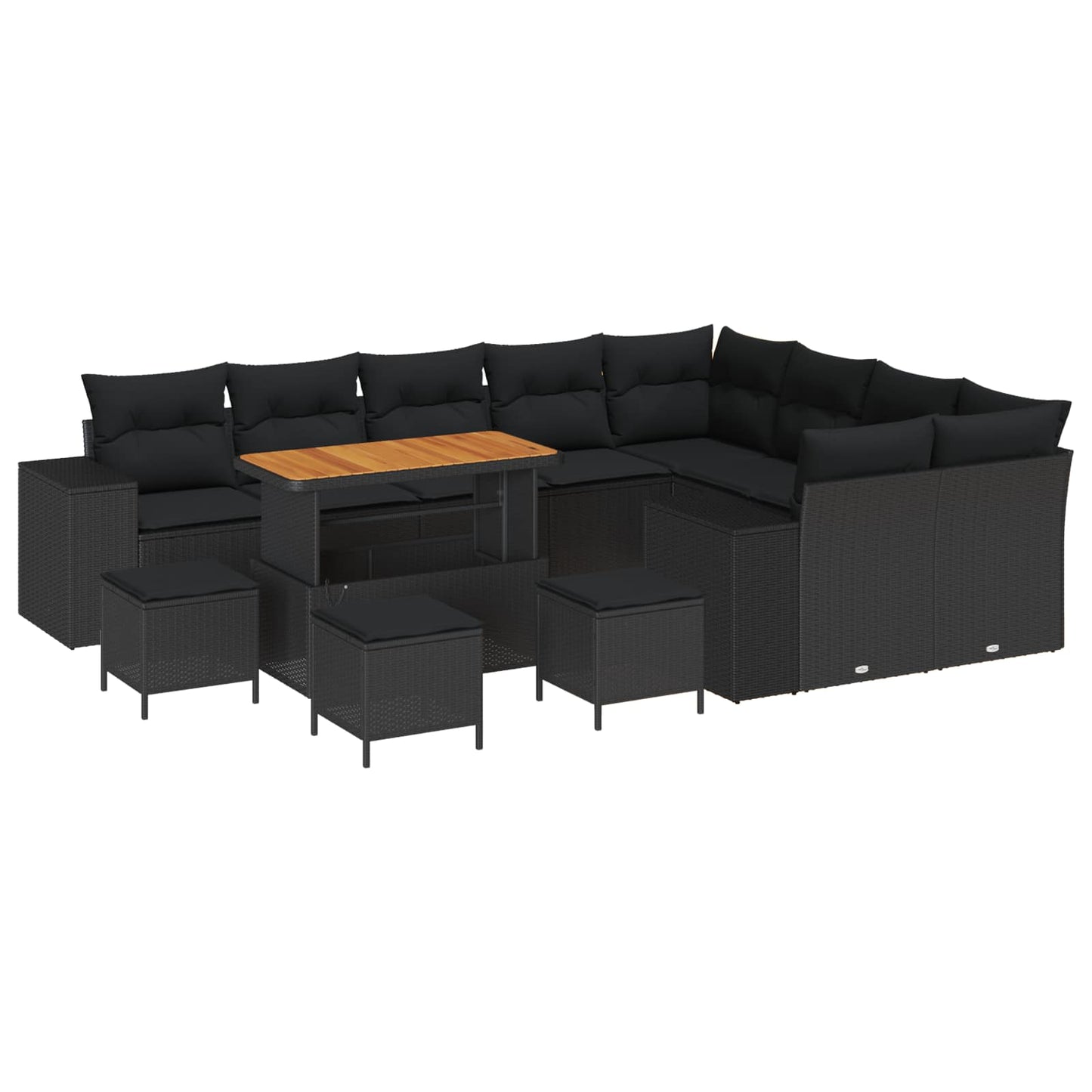 Set Divano da Giardino 13 pz 9-Numero di posti Nero polyrattan
