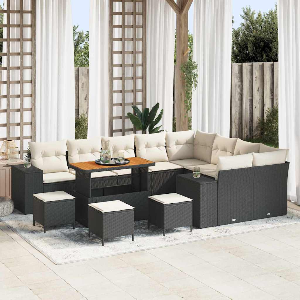 Set Divano da Giardino con cuscino 13 pcs Nero e Crema | homemem39