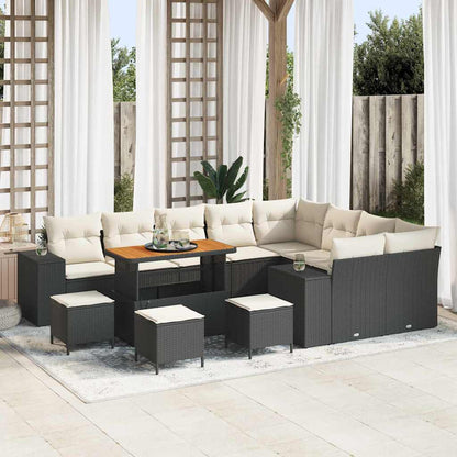 Set Divano da Giardino con cuscino 13 pcs Nero e Crema | homemem39