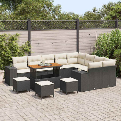 Set Divano da Giardino con cuscino 13 pcs Nero e Crema | homemem39
