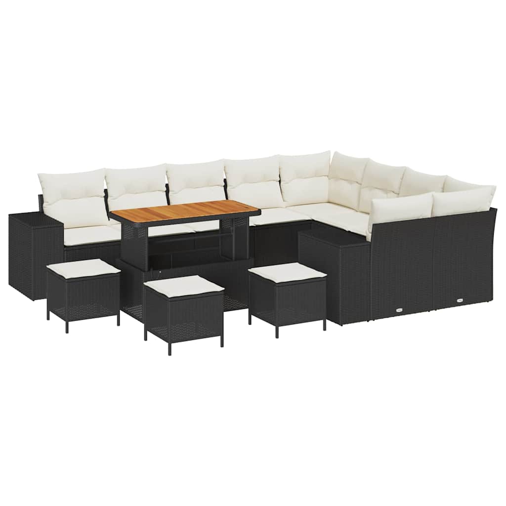 Set Divano da Giardino con cuscino 13 pcs Nero e Crema | homemem39
