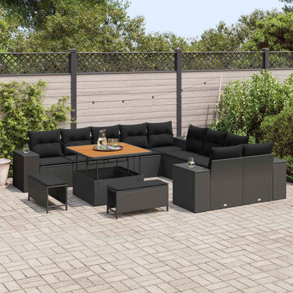 Set Divano da Giardino con cuscino 13 pcs Nero polyrattan | homemem39