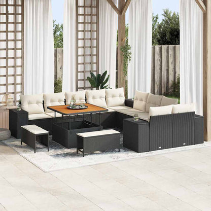 Set Divano da Giardino 13 pcs Nero e Crema polyrattan | homemem39