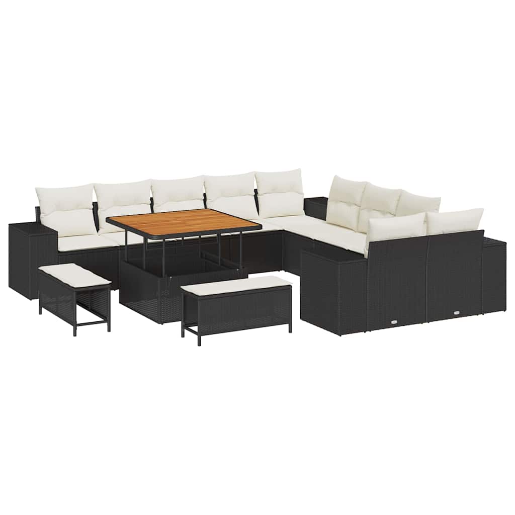Set Divano da Giardino 13 pcs Nero e Crema polyrattan | homemem39