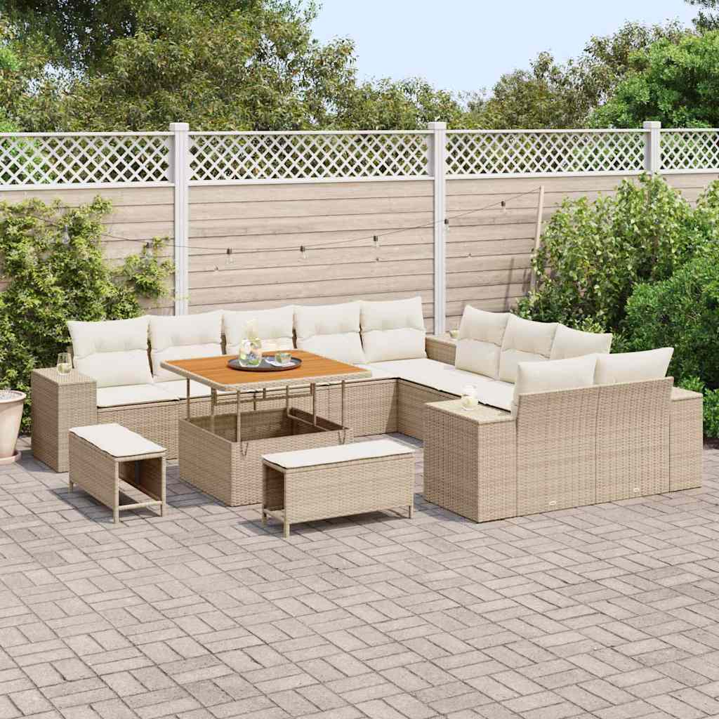 Set Divano da Giardino con cuscino 13 pcs Beige e Crema