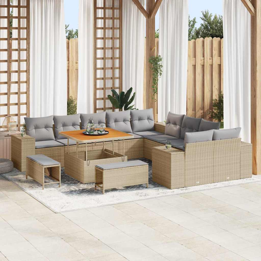 Set Divano da Giardino 13 pcs Beige e Grigio Chiaro polyrattan