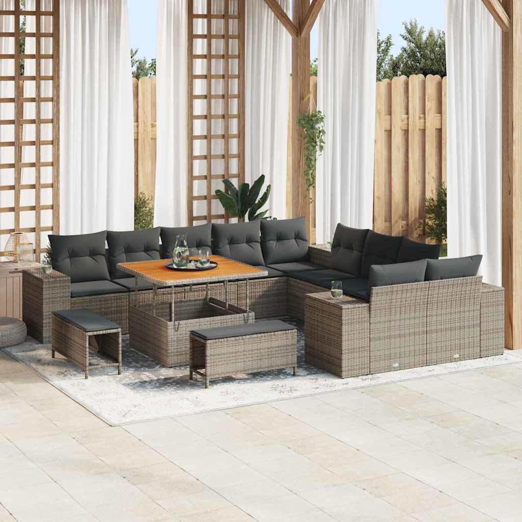Set Divano da Giardino con cuscino 13 pcs Grigio polyrattan | homemem39