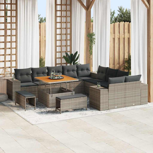 Set Divano da Giardino con cuscino 13 pcs Grigio polyrattan