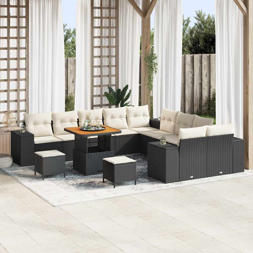 Set Divano da Giardino 13 pcs Nero e Crema polyrattan | homemem39