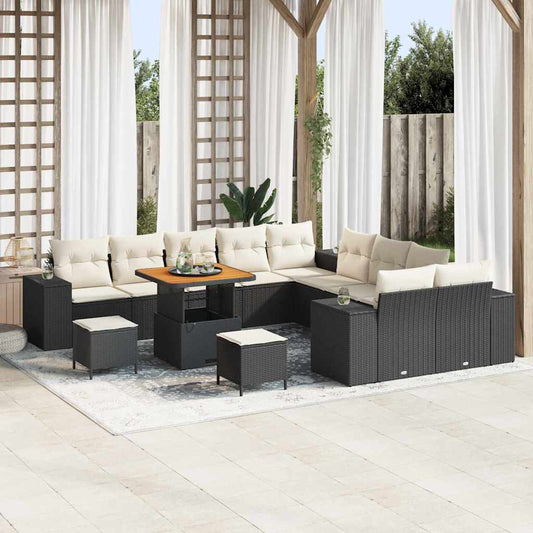 Set Divano da Giardino 13 pcs Nero e Crema polyrattan
