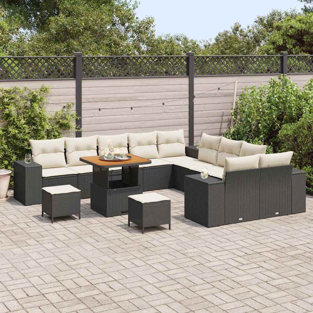 Set Divano da Giardino 13 pcs Nero e Crema polyrattan | homemem39
