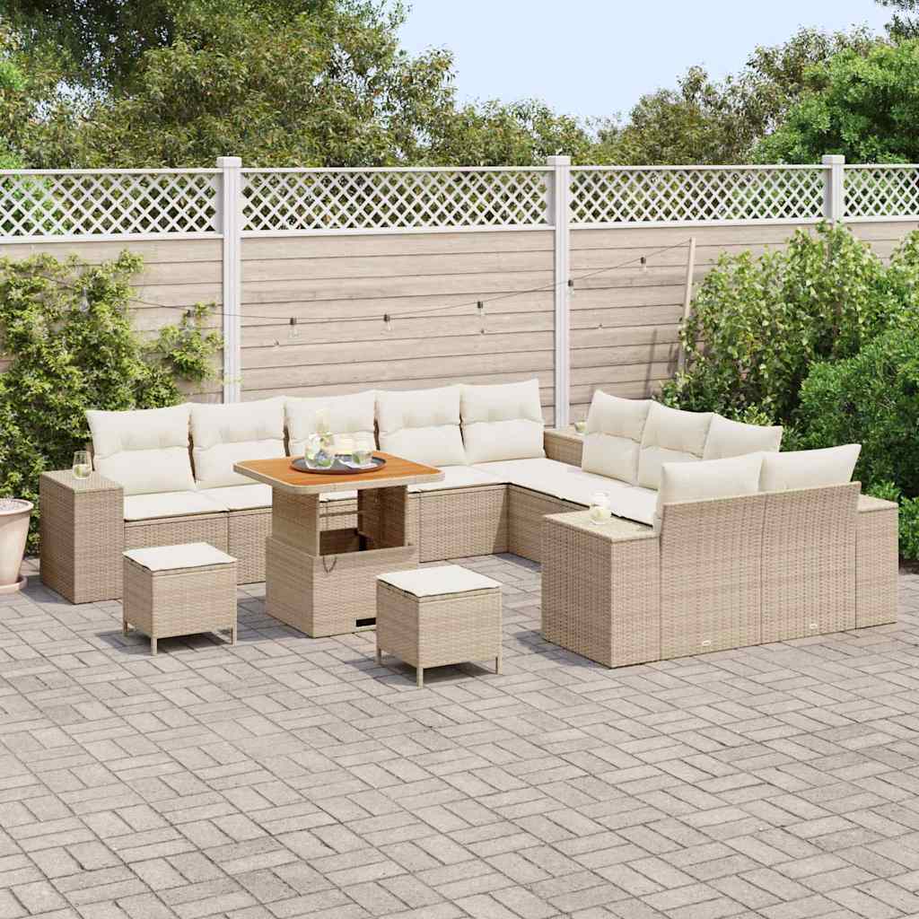 Set Divano da Giardino con cuscino 13 pcs Beige e Crema