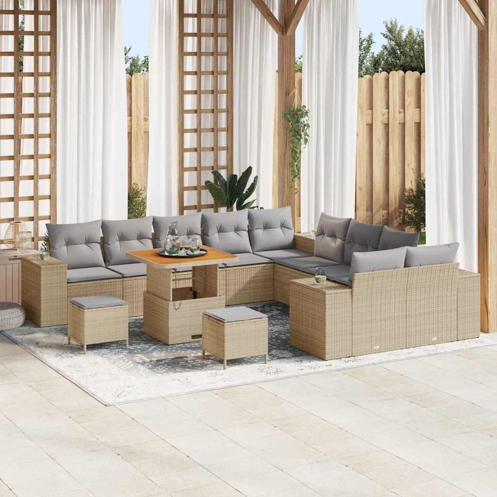 Set Divano da Giardino con cuscino 13 pcs Beige e Grigio Chiaro
