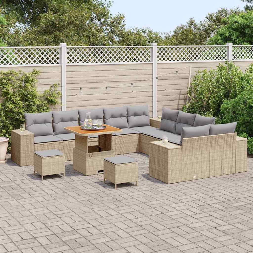 Set Divano da Giardino con cuscino 13 pcs Beige e Grigio Chiaro