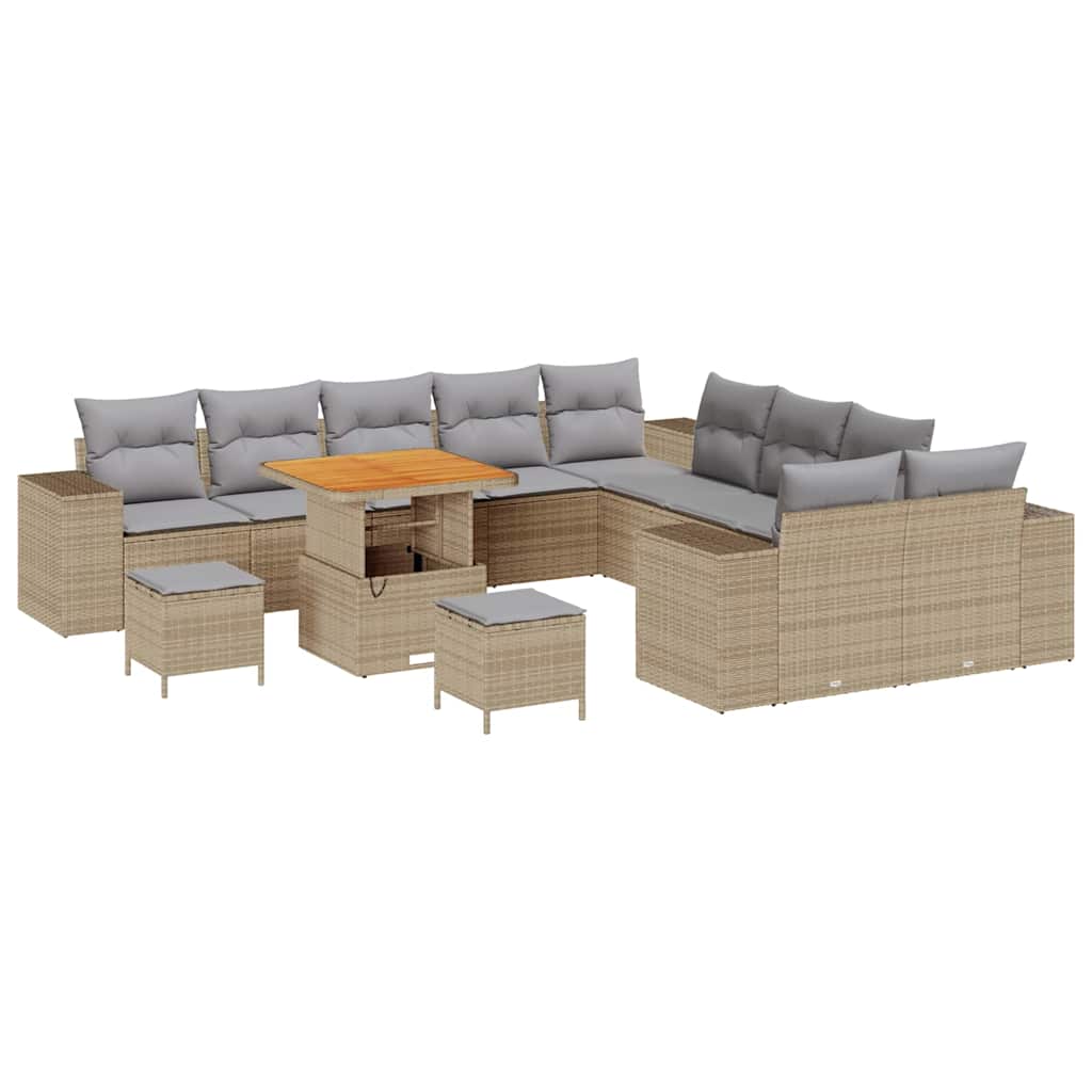 Set Divano da Giardino con cuscino 13 pcs Beige e Grigio Chiaro
