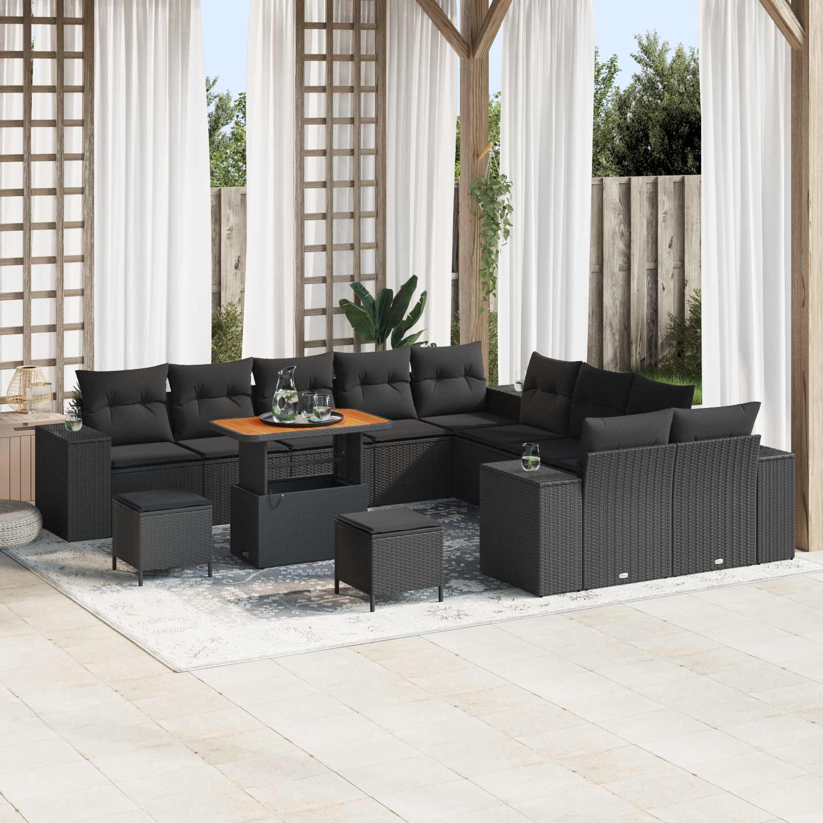 Set Divano da Giardino con cuscino 13 pcs Nero polyrattan | homemem39