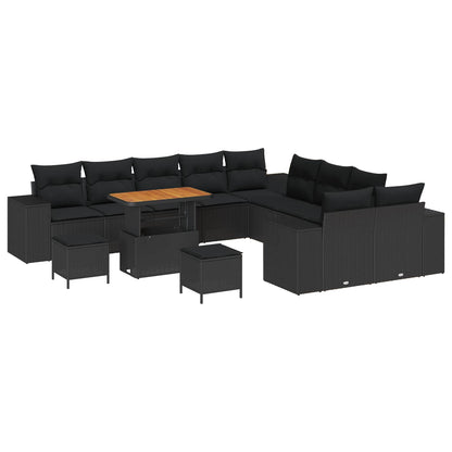 Set Divano da Giardino con cuscino 13 pcs Nero polyrattan | homemem39