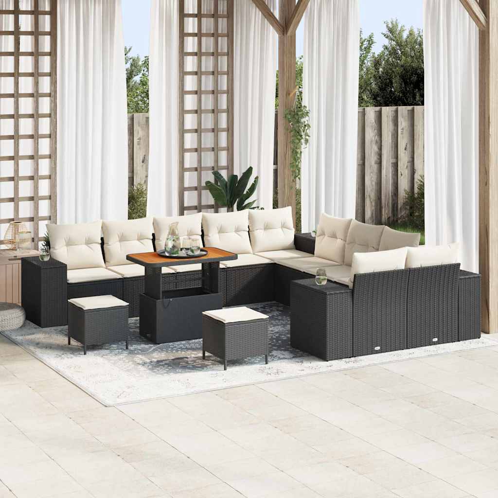 Set Divano da Giardino 13 pcs Nero e Crema polyrattan | homemem39