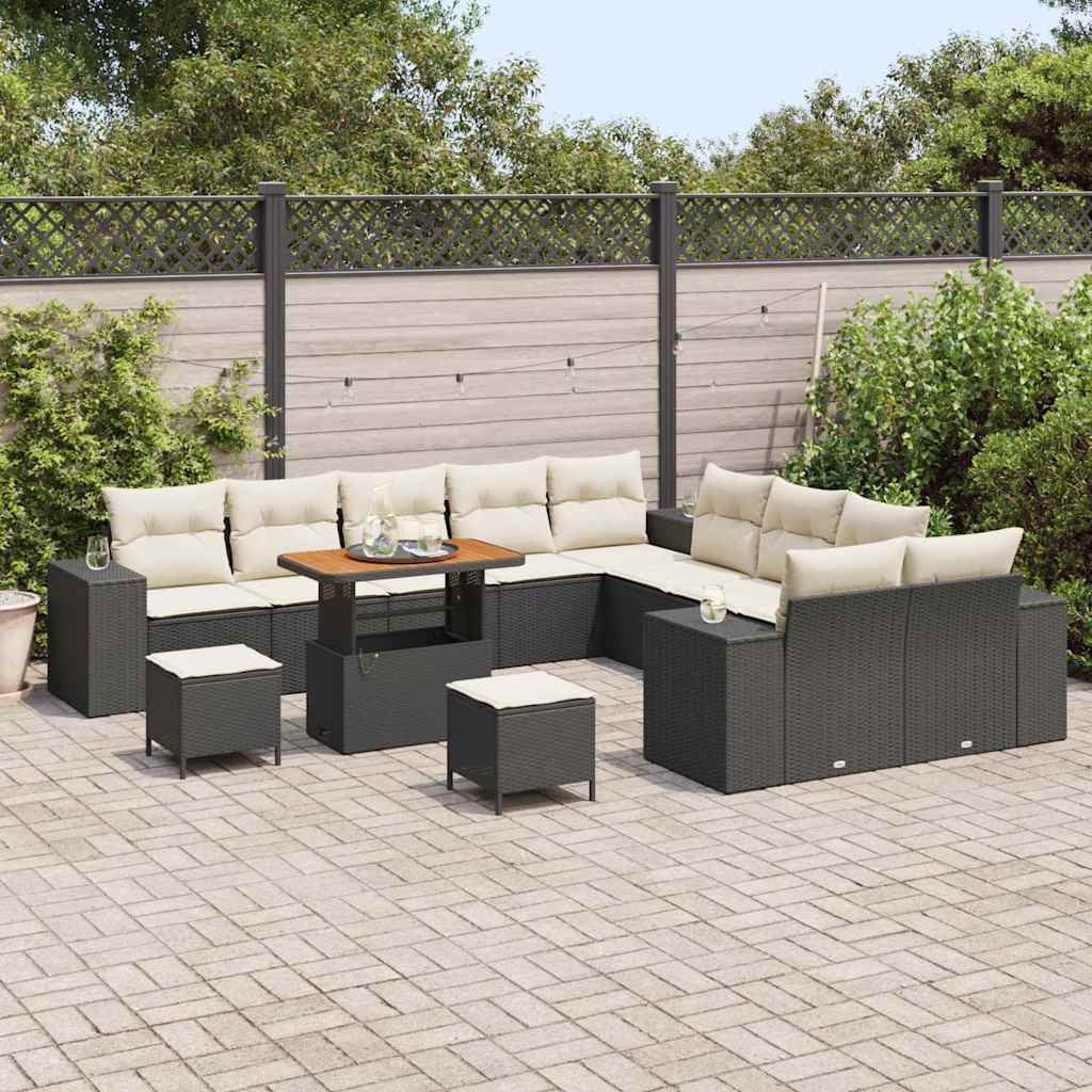 Set Divano da Giardino 13 pcs Nero e Crema polyrattan | homemem39