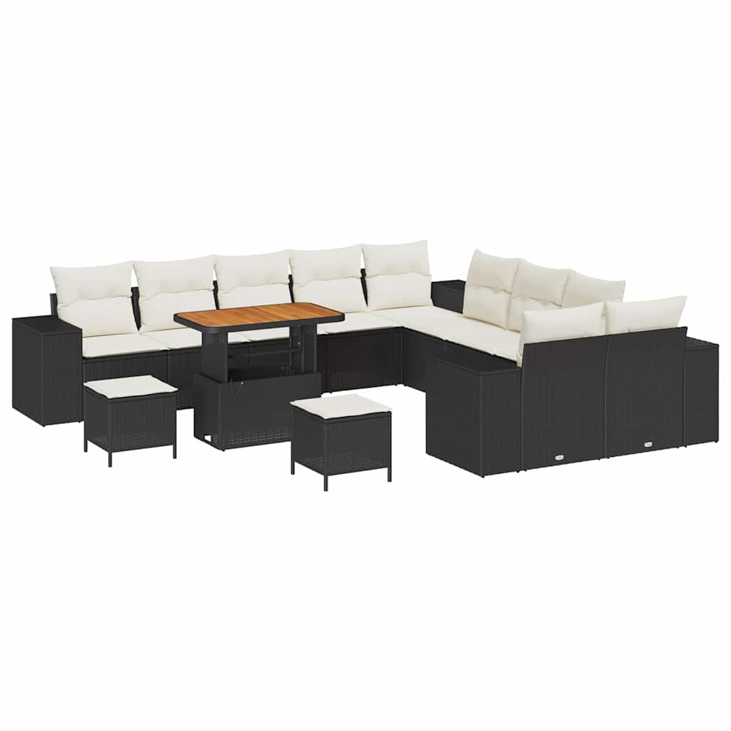 Set Divano da Giardino 13 pcs Nero e Crema polyrattan | homemem39
