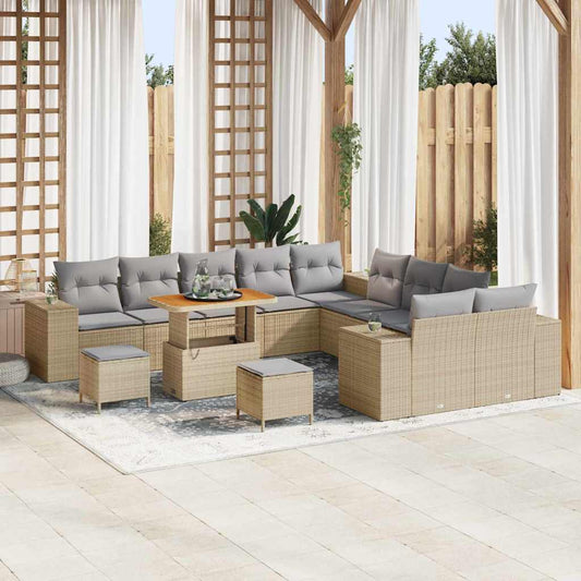 Set Divano da Giardino con cuscino 13 pcs Beige e Grigio Chiaro