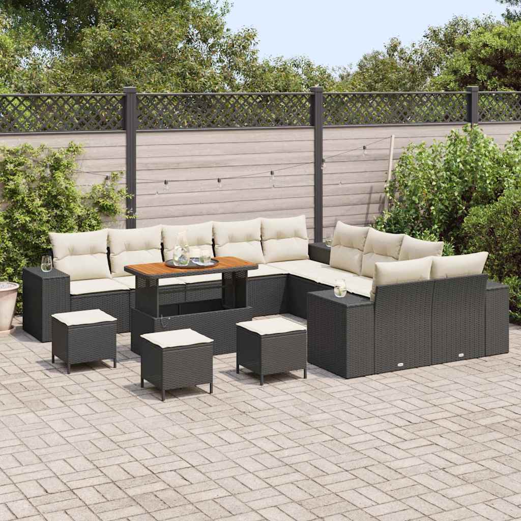 Set Divano da Giardino 14 pcs Nero e Crema polyrattan | homemem39