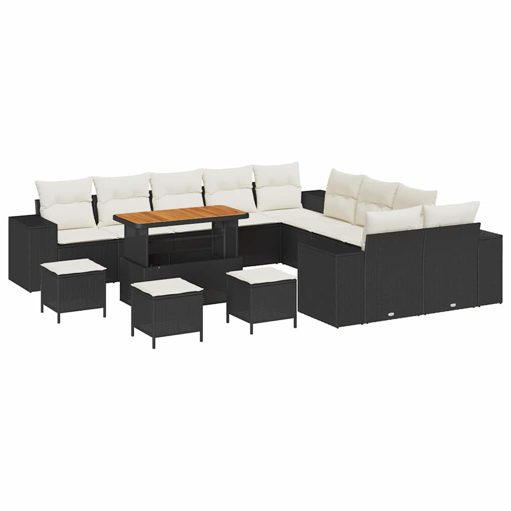 Set Divano da Giardino 14 pcs Nero e Crema polyrattan | homemem39