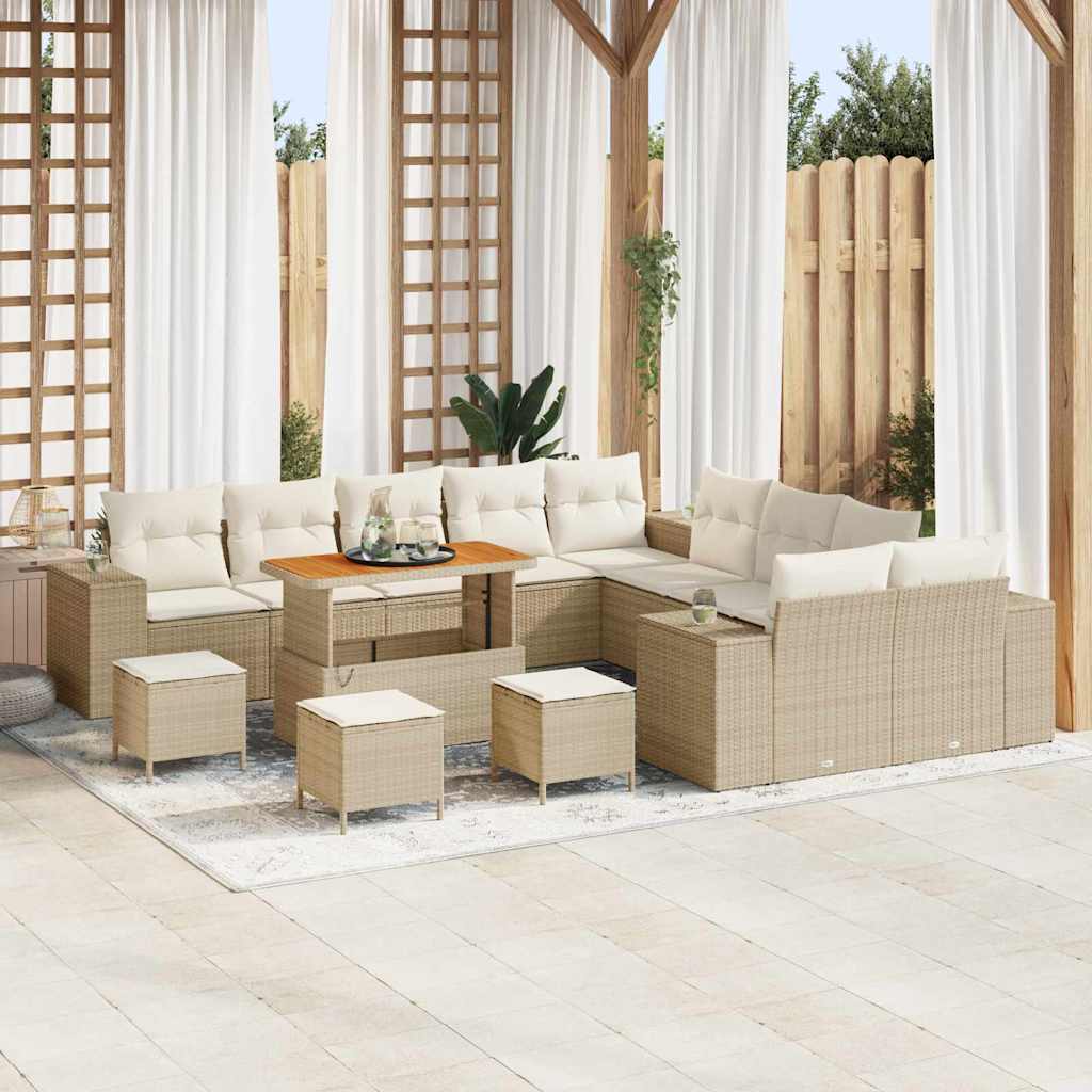 Set Divano da Giardino 14 pz Beige e Crema polyrattan