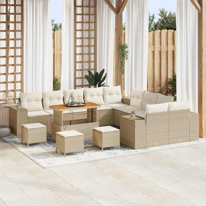 Set Divano da Giardino 14 pz Beige e Crema polyrattan