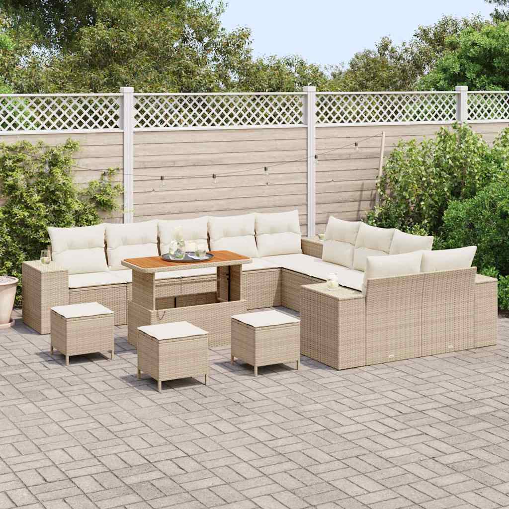 Set Divano da Giardino 14 pz Beige e Crema polyrattan