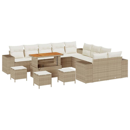 Set Divano da Giardino 14 pz Beige e Crema polyrattan