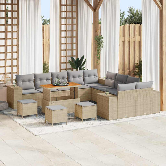 Set Divano da Giardino 14 pcs Beige e Grigio Chiaro polyrattan