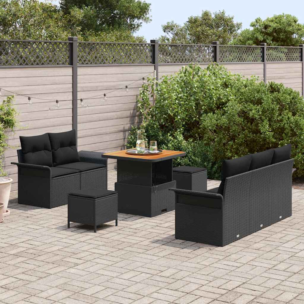 Set Divano da Giardino 8 pz 7-Numero di posti Nero