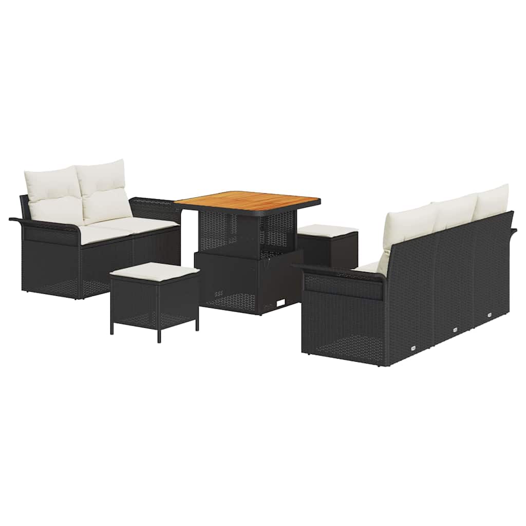 Set Divano da Giardino 8 pz 7-Numero di posti Nero e Crema