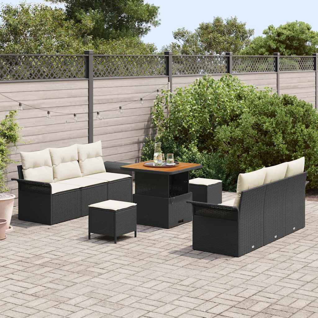 Set Divano da Giardino con cuscino 9 pcs Nero e Crema | homemem39