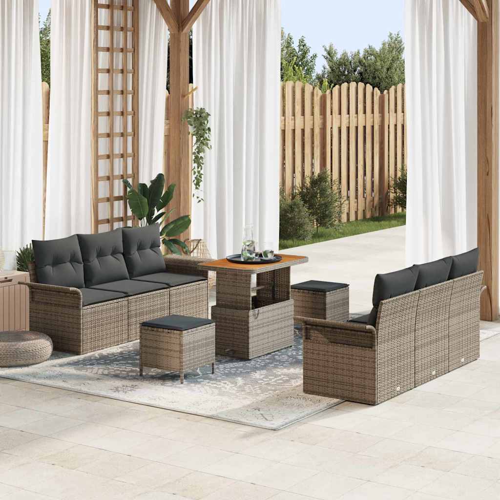 Set Divano da Giardino con cuscino 9 pcs Grigio | homemem39