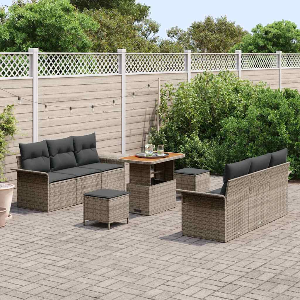 Set Divano da Giardino con cuscino 9 pcs Grigio | homemem39