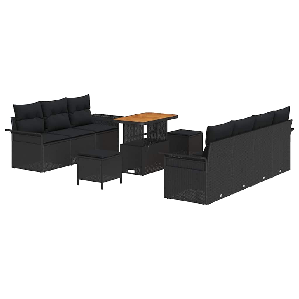 Set Divano da Giardino 10 pz 9-Numero di posti Nero