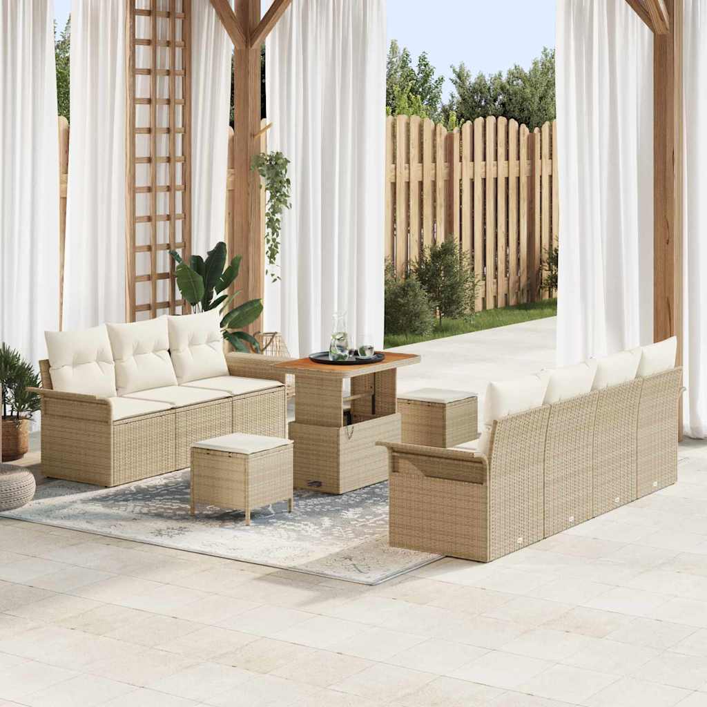 Set Divano da Giardino con cuscino 10 pcs Beige e Crema